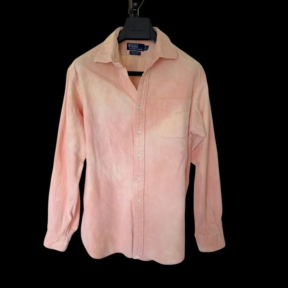 90's Polo Ralph Lauren Curham Sport Peach Check Cotton Button Down Shirt Mens XL
